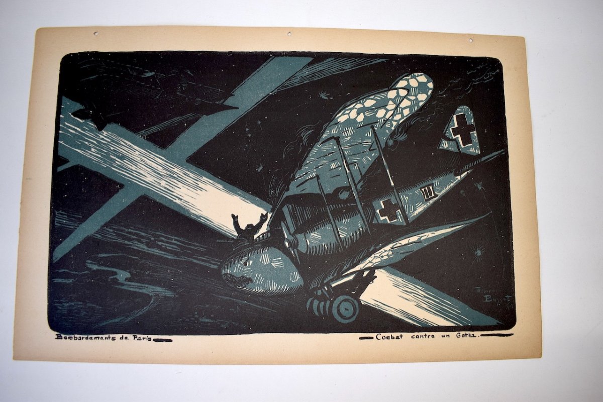 Print Maurice Busset Poster Lithograph Airplane Aviation Military War 1914 1918 Ref657-photo-3