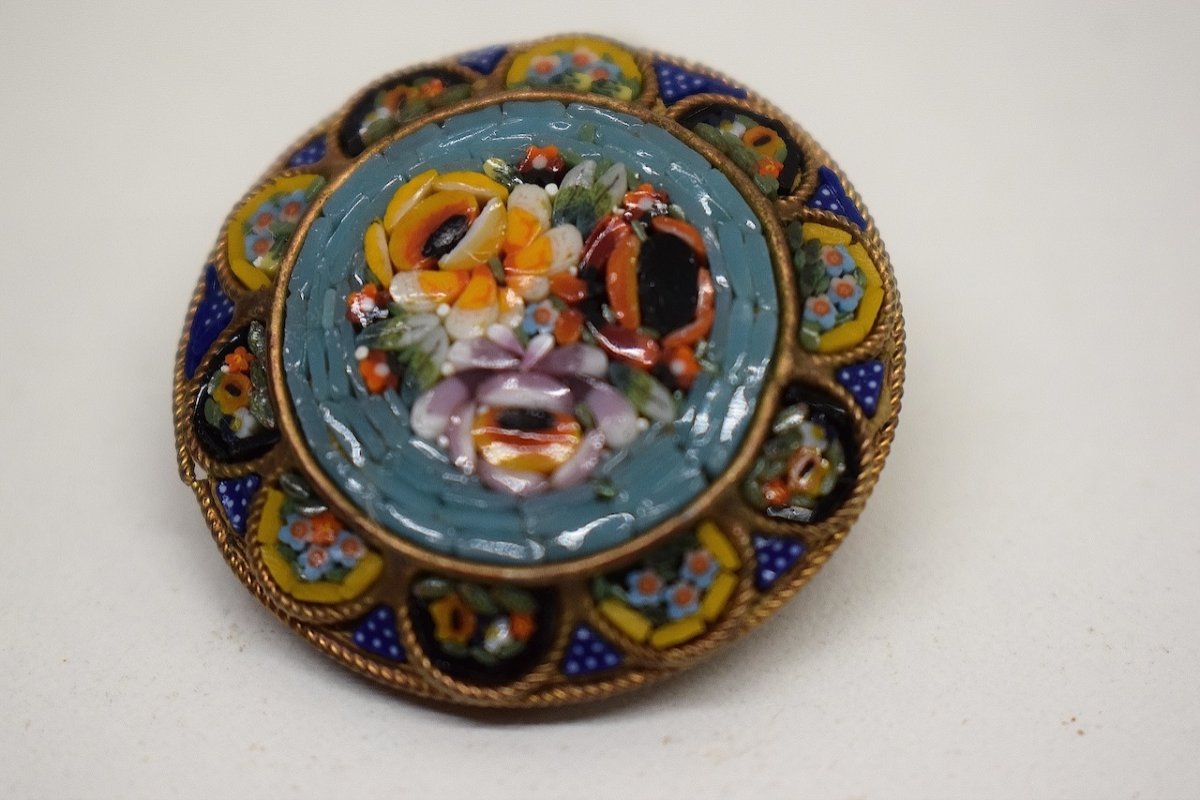 Jewel Brooch Brass And Micro Mosaic Glass Italy Around 1900 Ref660-photo-3