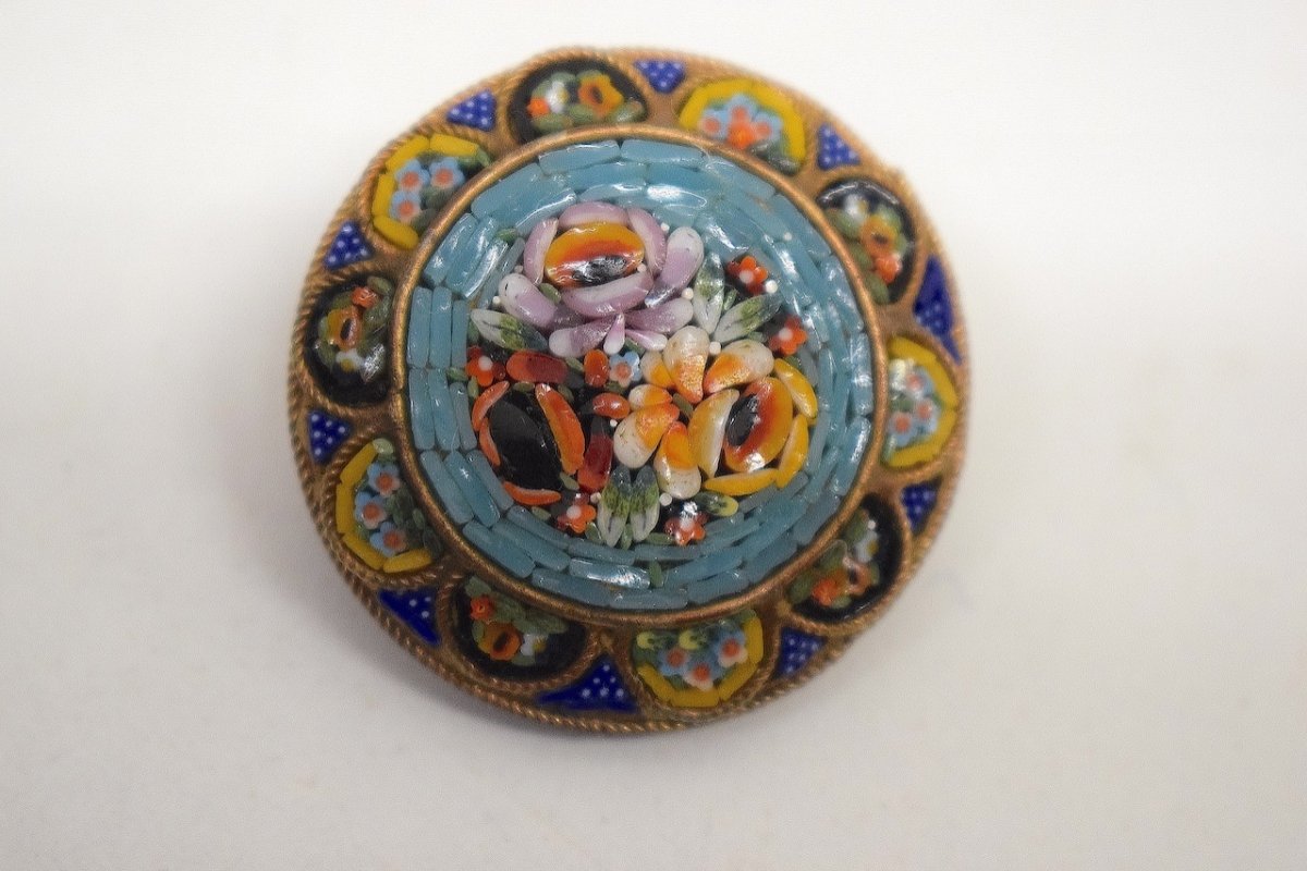 Jewel Brooch Brass And Micro Mosaic Glass Italy Around 1900 Ref660