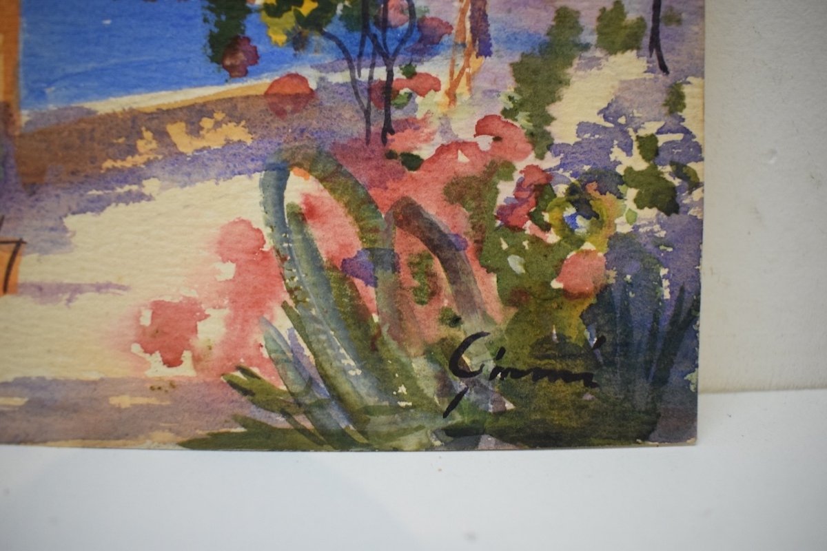* Aquarelle Vue De Menton Riviera Paysage De Méditerranée Marine Signé Gianni Rd04-photo-4