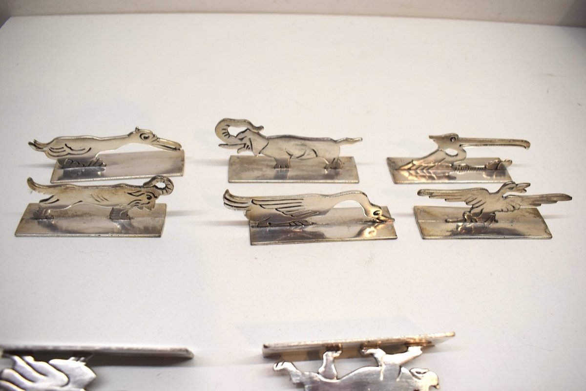 12 Art Deco Animal Knife Holders Benjamin Rabier Silver Chrome Metal Ref664-photo-3