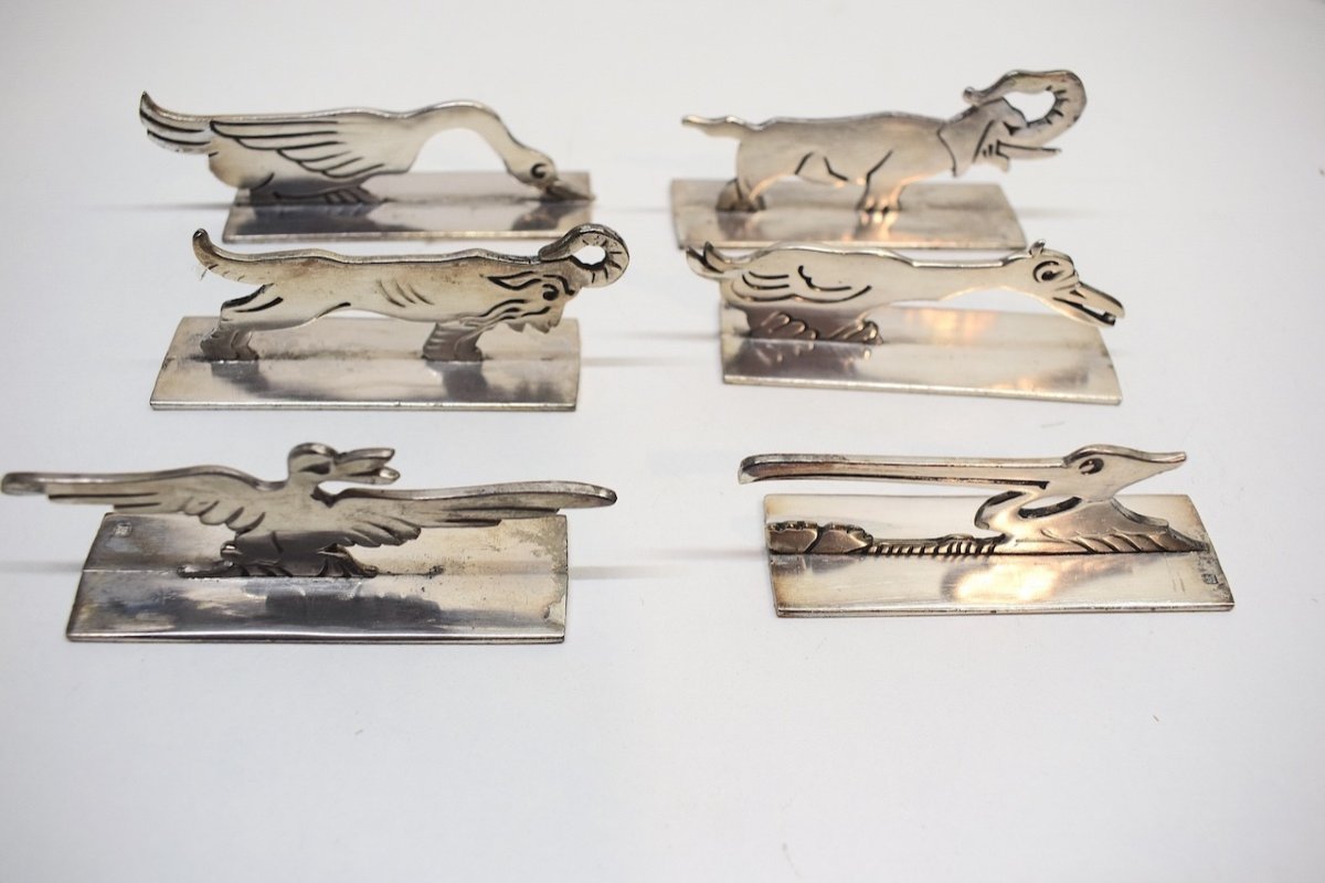 12 Art Deco Animal Knife Holders Benjamin Rabier Silver Chrome Metal Ref664-photo-5