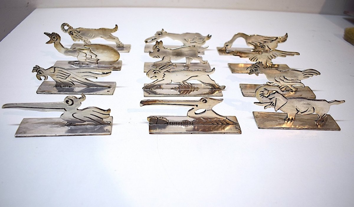12 Art Deco Animal Knife Holders Benjamin Rabier Silver Chrome Metal Ref664