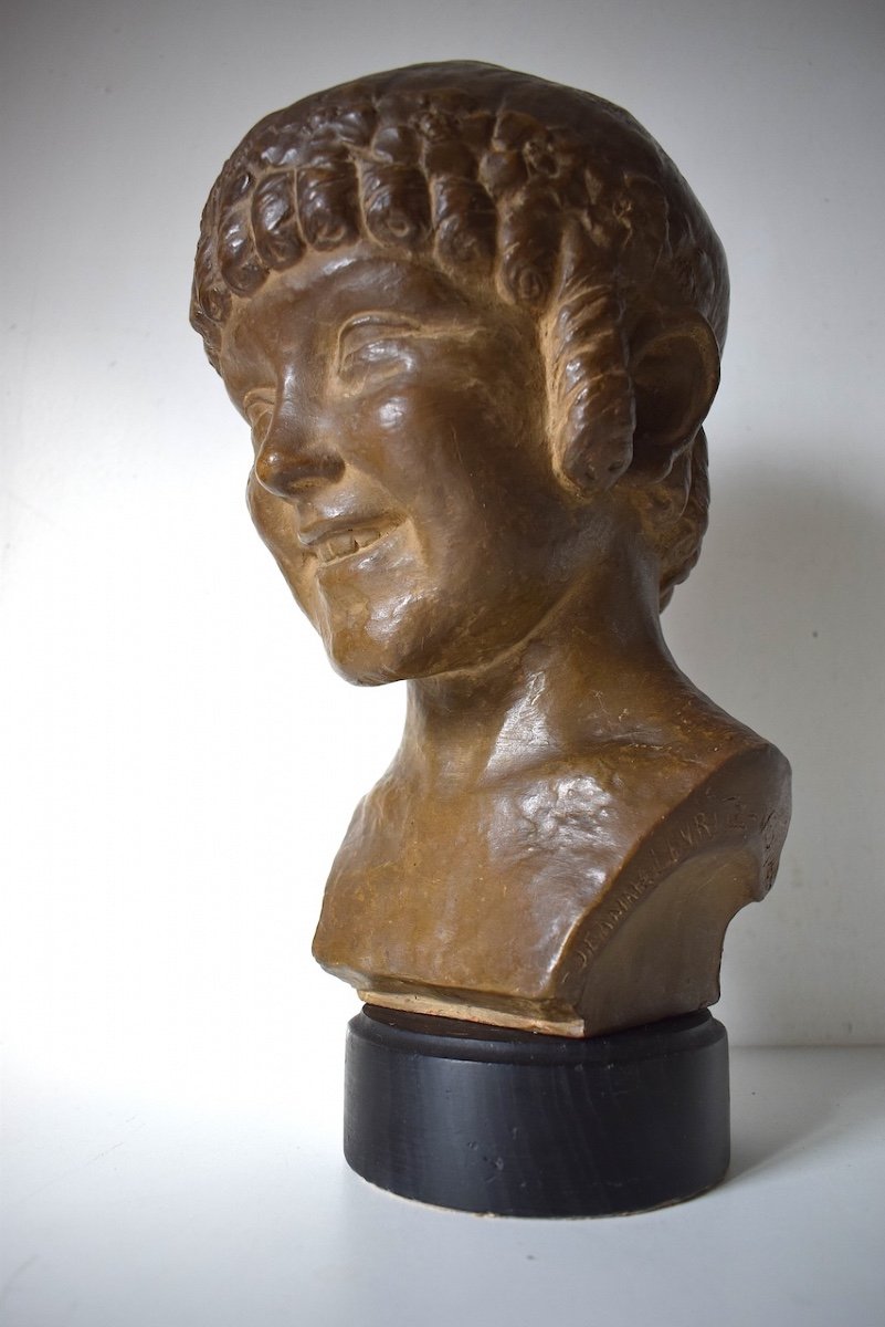 Jeanne Leyritz  Vesques Buste Terre Cuite Art D&eacute;co  Jeune Fille Au Bandeau Fleuri  Ref669-photo-5