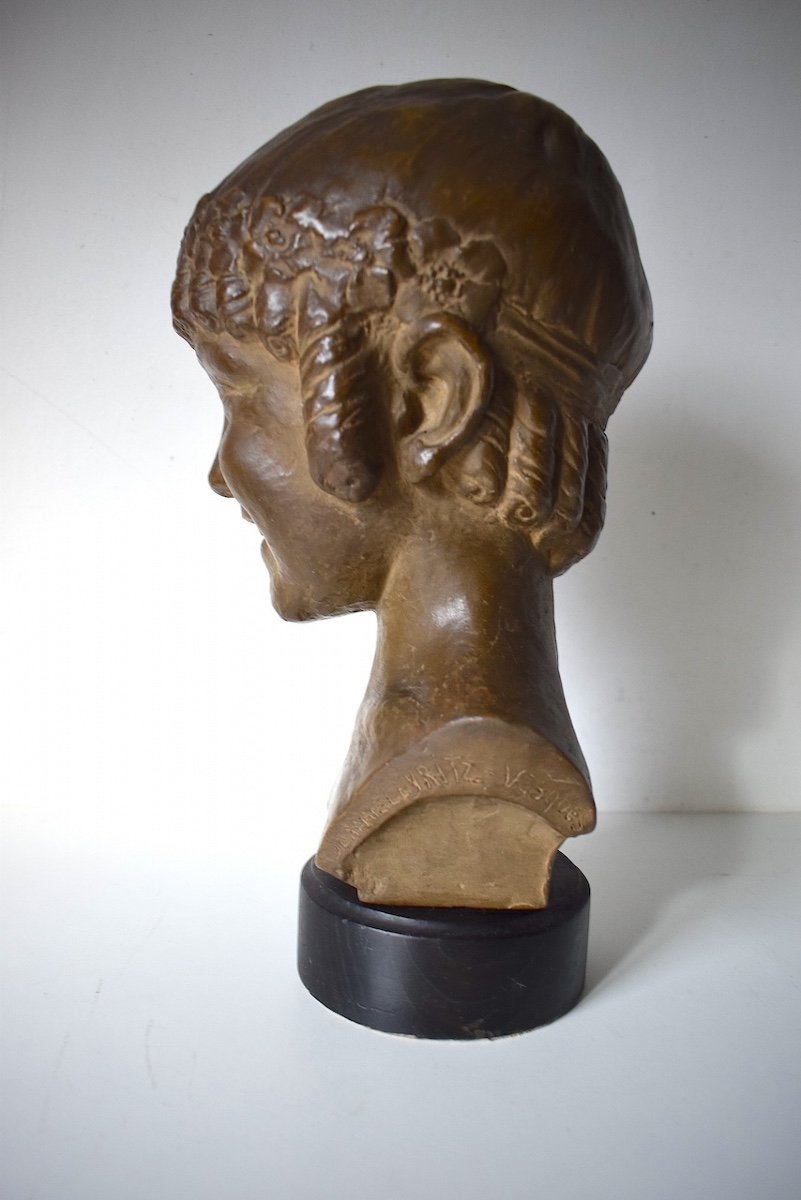 Jeanne Leyritz  Vesques Buste Terre Cuite Art D&eacute;co  Jeune Fille Au Bandeau Fleuri  Ref669-photo-8