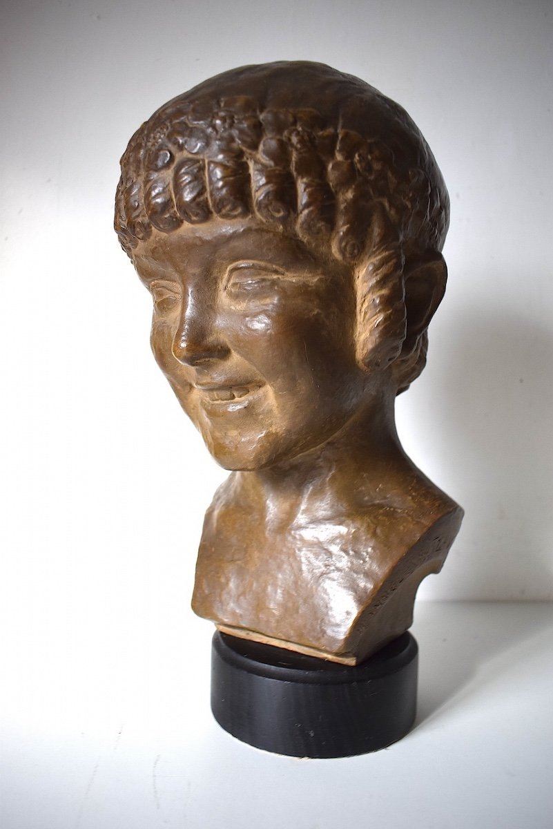 Jeanne Leyritz  Vesques Buste Terre Cuite Art D&eacute;co  Jeune Fille Au Bandeau Fleuri  Ref669