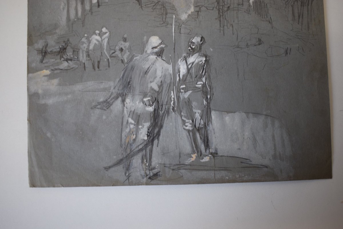 Drawing And Watercolor Orientalist Military Colony Late 19th Early 20th Century Rd17-photo-5