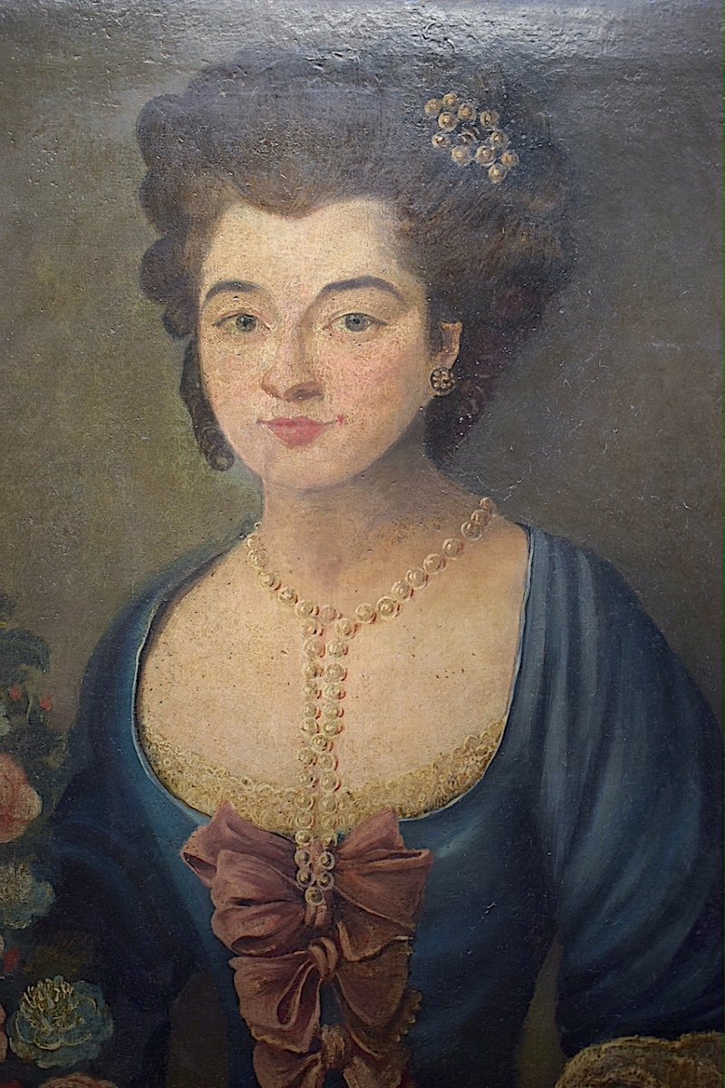 Portrait Of Elegant Woman 18th Century Garland Of Roses Rt915-photo-2