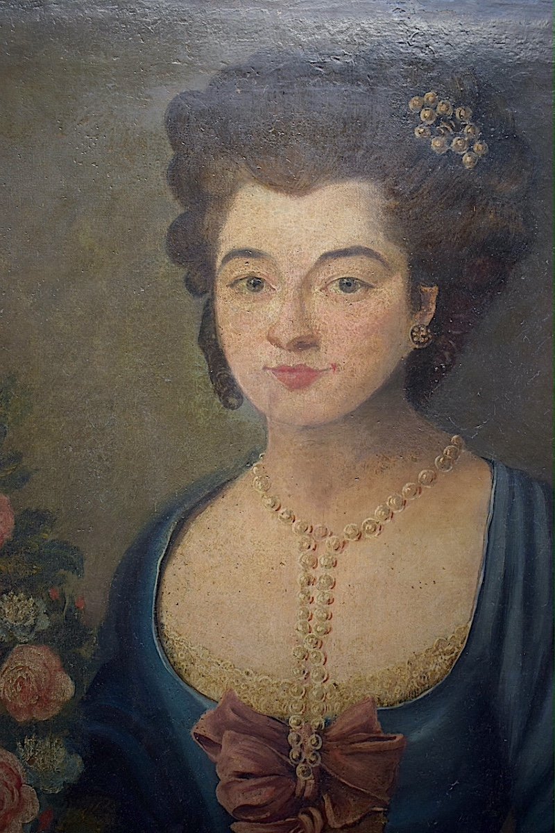 Portrait De Femme &eacute;l&eacute;gante XVIII &egrave;me Si&egrave;cle  Guirlande de Roses RT915-photo-4