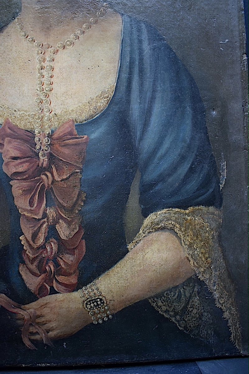 Portrait Of Elegant Woman 18th Century Garland Of Roses Rt915-photo-1