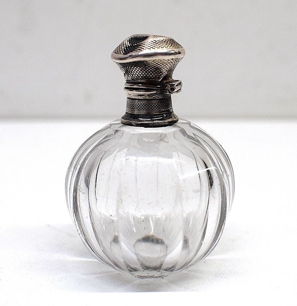 Miniature Perfume Bottle 19th Century Silver Guilloche And Crystal Ref682-photo-8