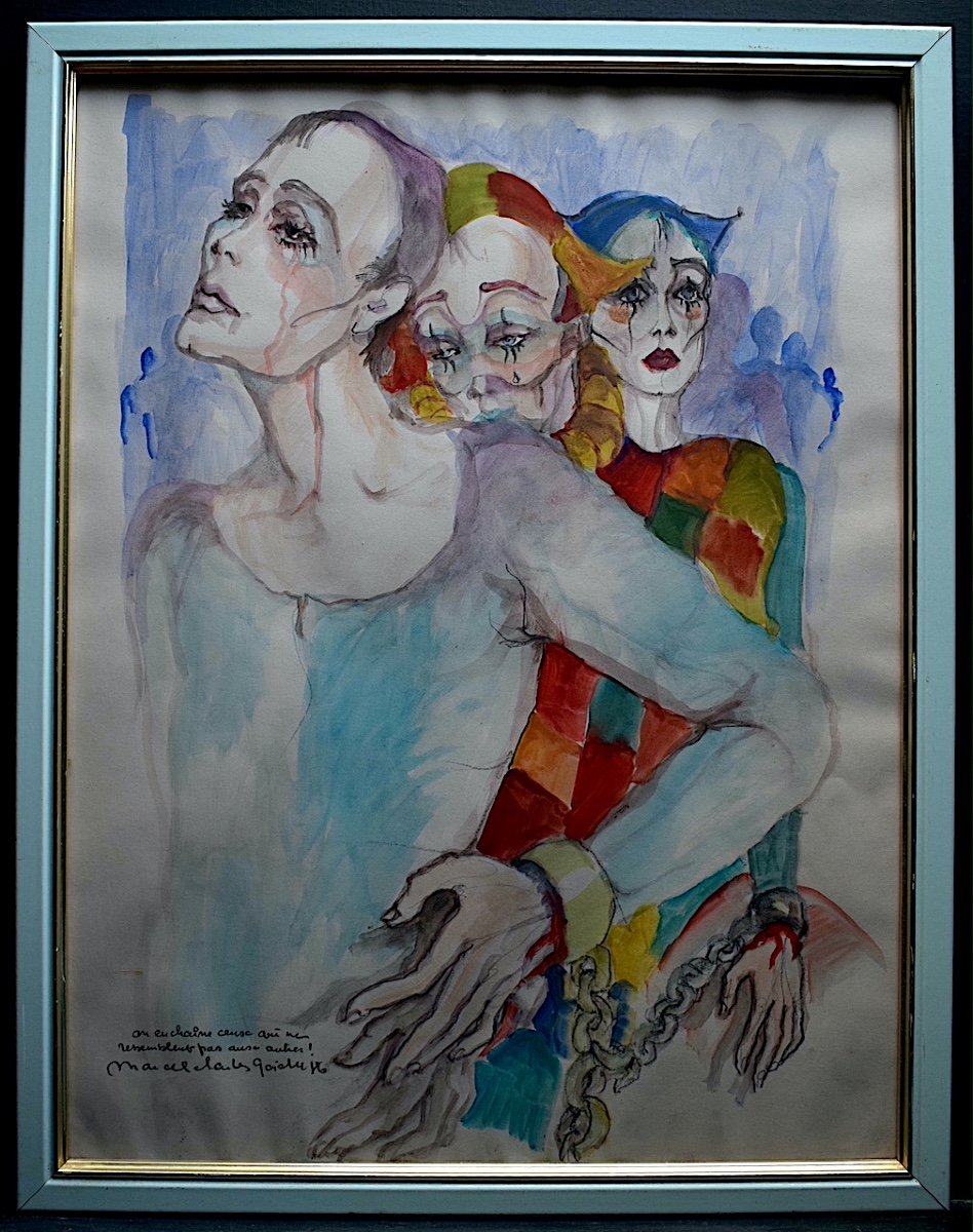 Marcel Charles Gaichet Sad Clowns 20th Century Rt929