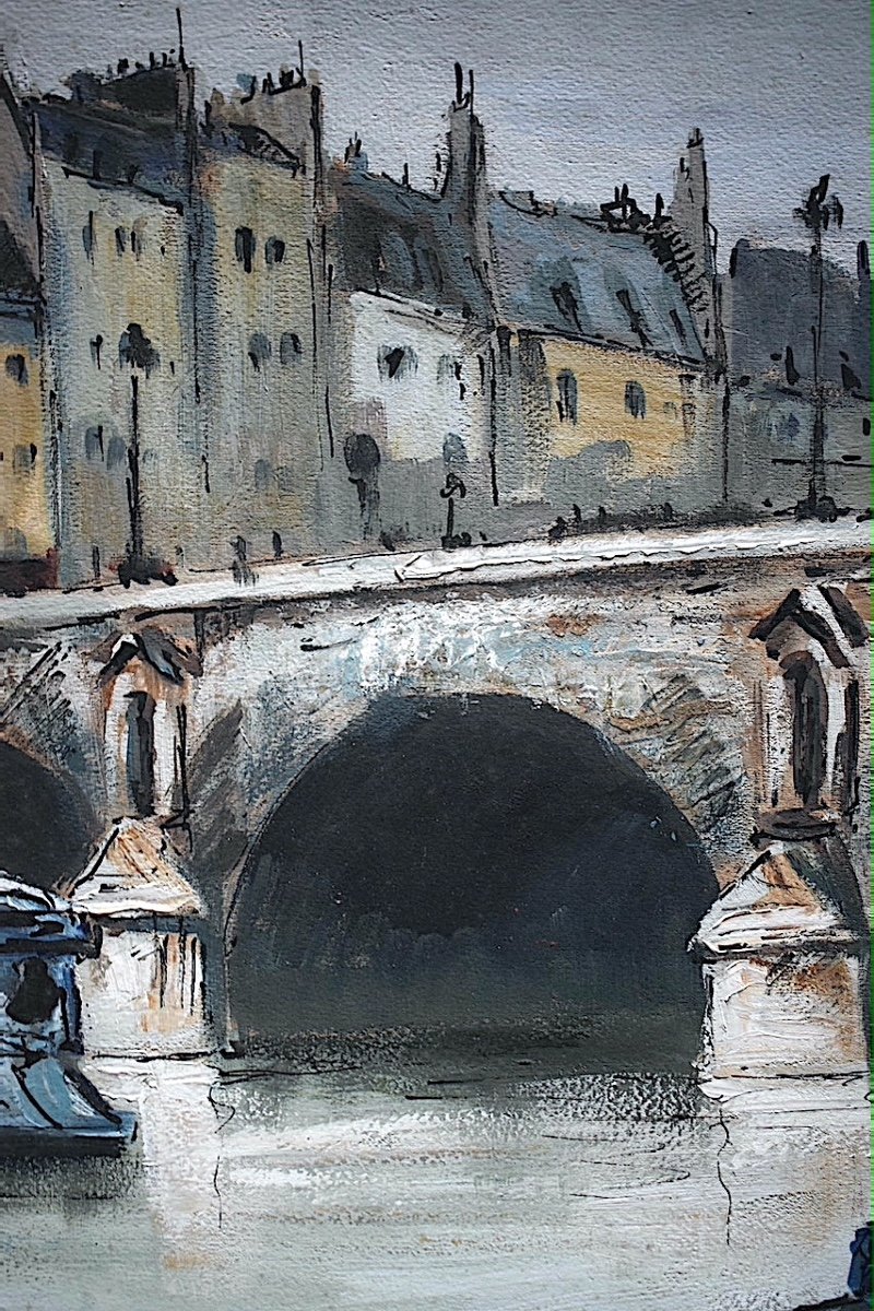 Paris Pont Marie On The Seine Fishermen Signed To Identify Dated 1940 XXth Rt940-photo-4