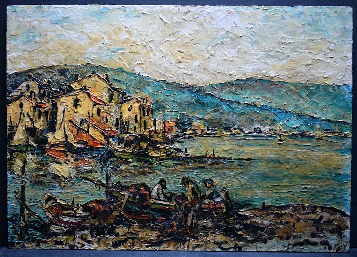 Marine Edge Of The Mediterranean Fishing Village Signed Guy XX Rt942-photo-6