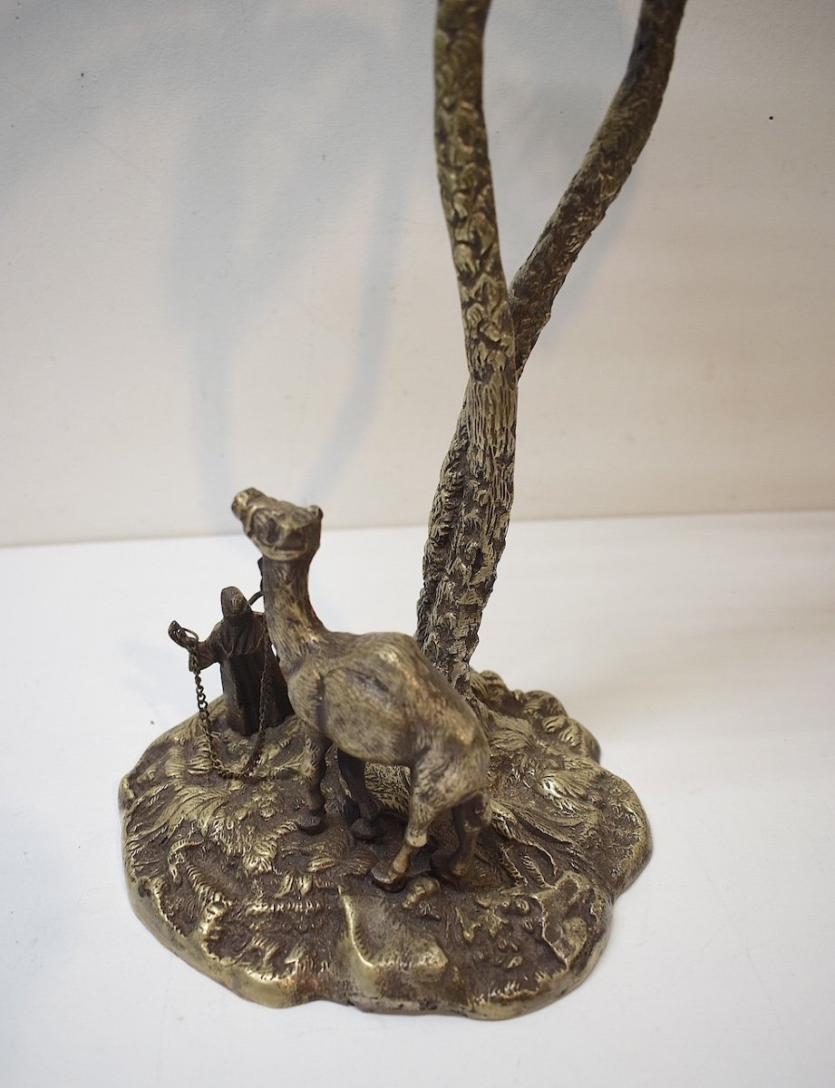 Orientalist Bronze Vienna Style Bergman Bedouin And His Dromedary Under A Palm Tree Ref694-photo-8