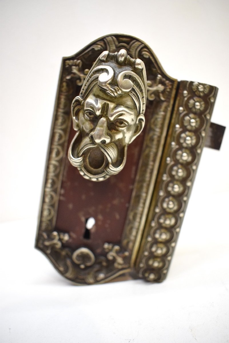 Curiosity Lock Handle Head Of Devil Or Bacchus Silver Bronze And Iron Ref696-photo-4