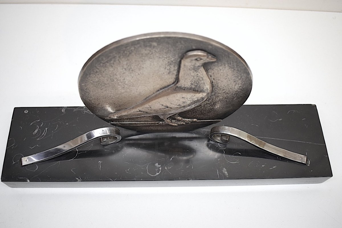Raymond Pelletier Pigeon En Médaillon Art Déco Bronze Argenté Colombophilie Ref697-photo-4