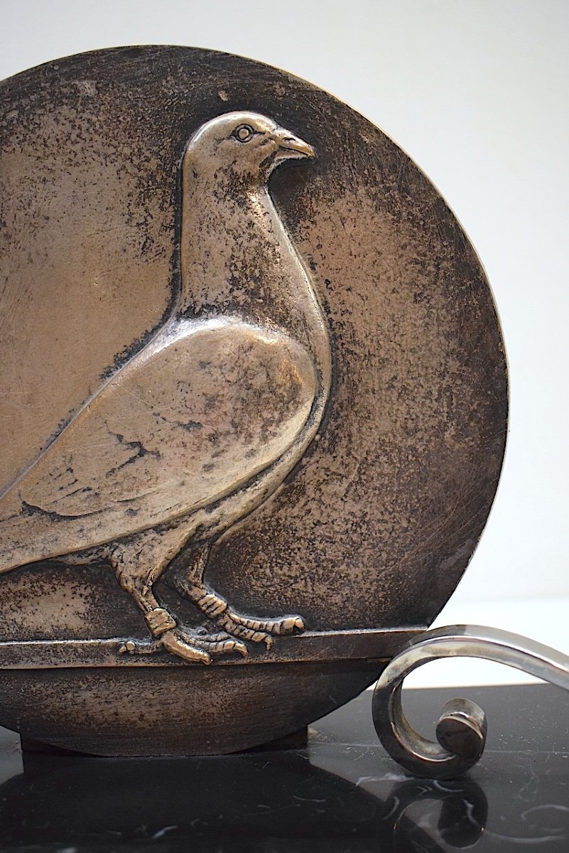 Raymond Pelletier Pigeon In Art Deco Silver Bronze Medallion Pigeon Racing Ref697-photo-3