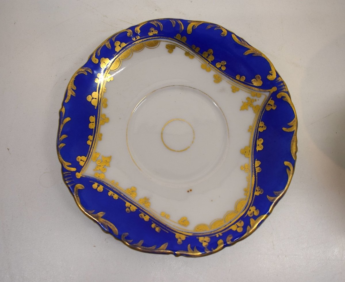 Tasse Sous Tasse En Porcelaine De Paris Style Rocaille à Décor  Floral  Bleu Et Or Ref703-photo-7