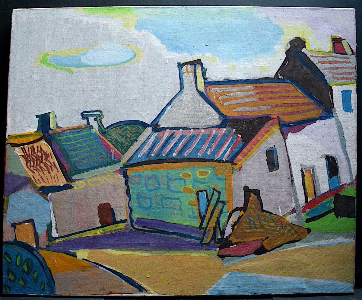 Village In Kerlann In Finistère Brittany Singular Art 20th Century Rt959-photo-3