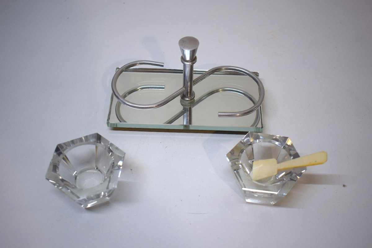 Paire De Salerons Art Deco En Cristal De BACCARAT  Socle Miroir Année 1930  1950 Ref723 -photo-3