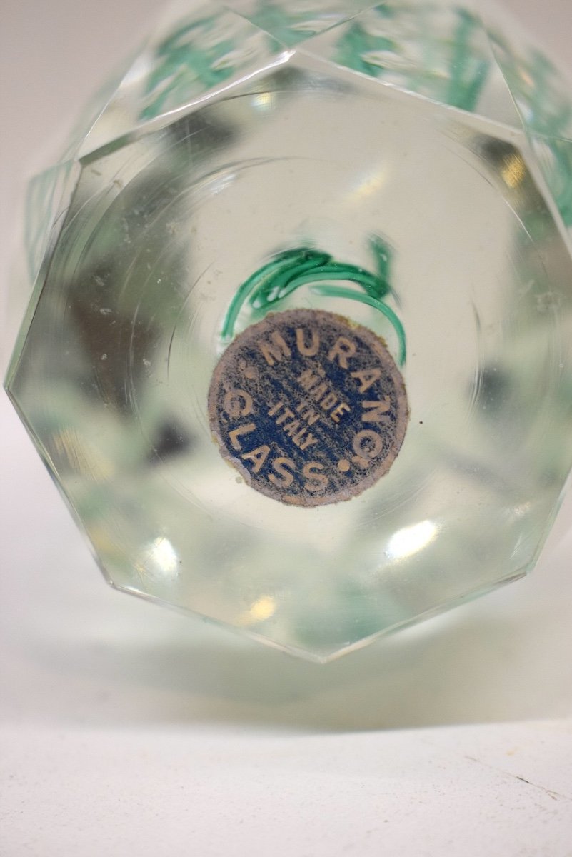 Sulphide Faceted Paperweight Murano Crystal Italy Millefiori Circa 1950 1970 Ref727-photo-4
