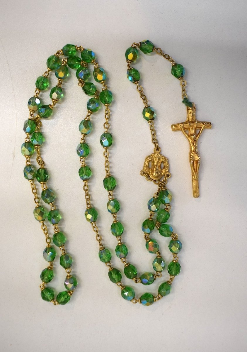 Rosary Rosary In Glass Bead Gilt Bronze Crucifix Christ Medallion Virgin Mary Ref731-photo-2