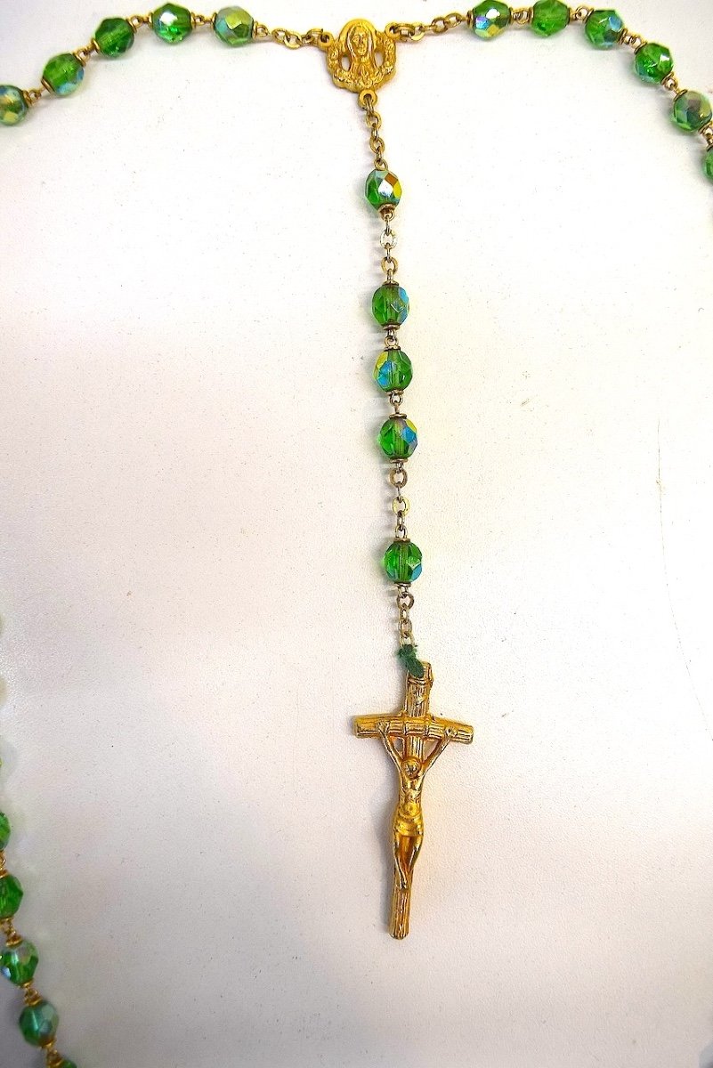 Rosary Rosary In Glass Bead Gilt Bronze Crucifix Christ Medallion Virgin Mary Ref731-photo-4