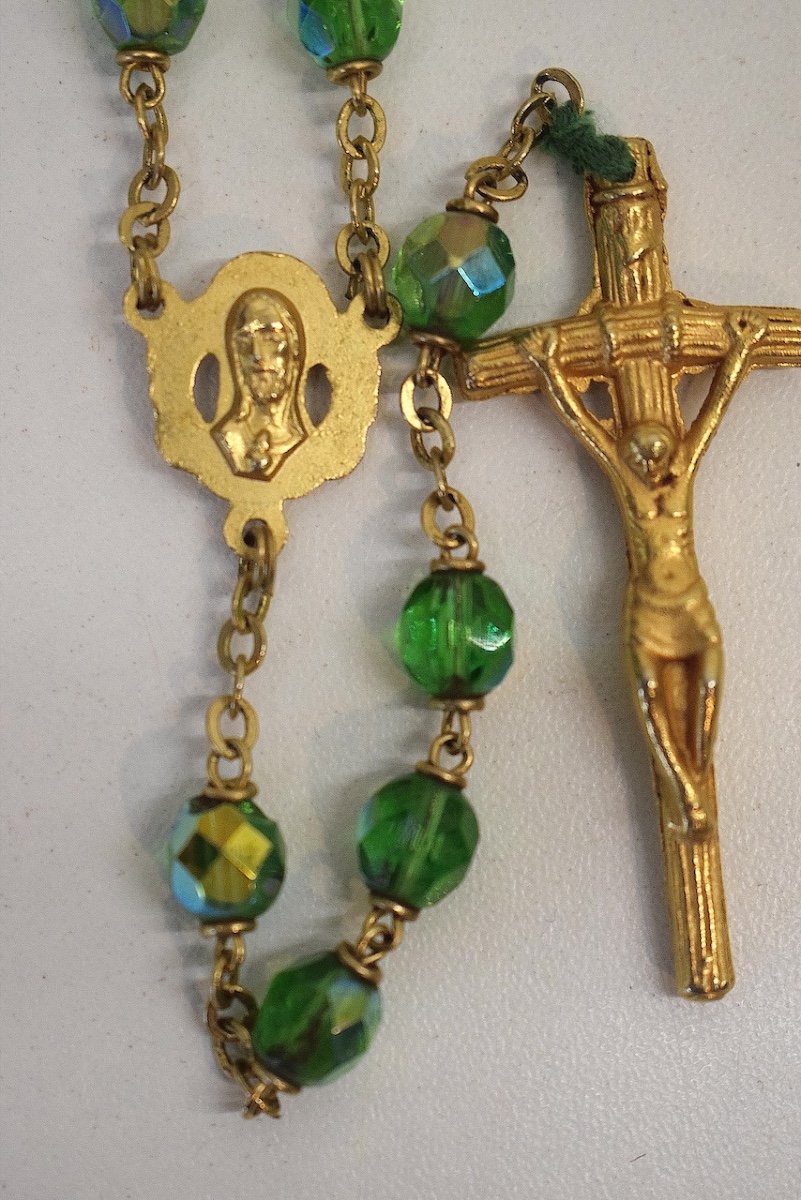 Rosary Rosary In Glass Bead Gilt Bronze Crucifix Christ Medallion Virgin Mary Ref731-photo-1