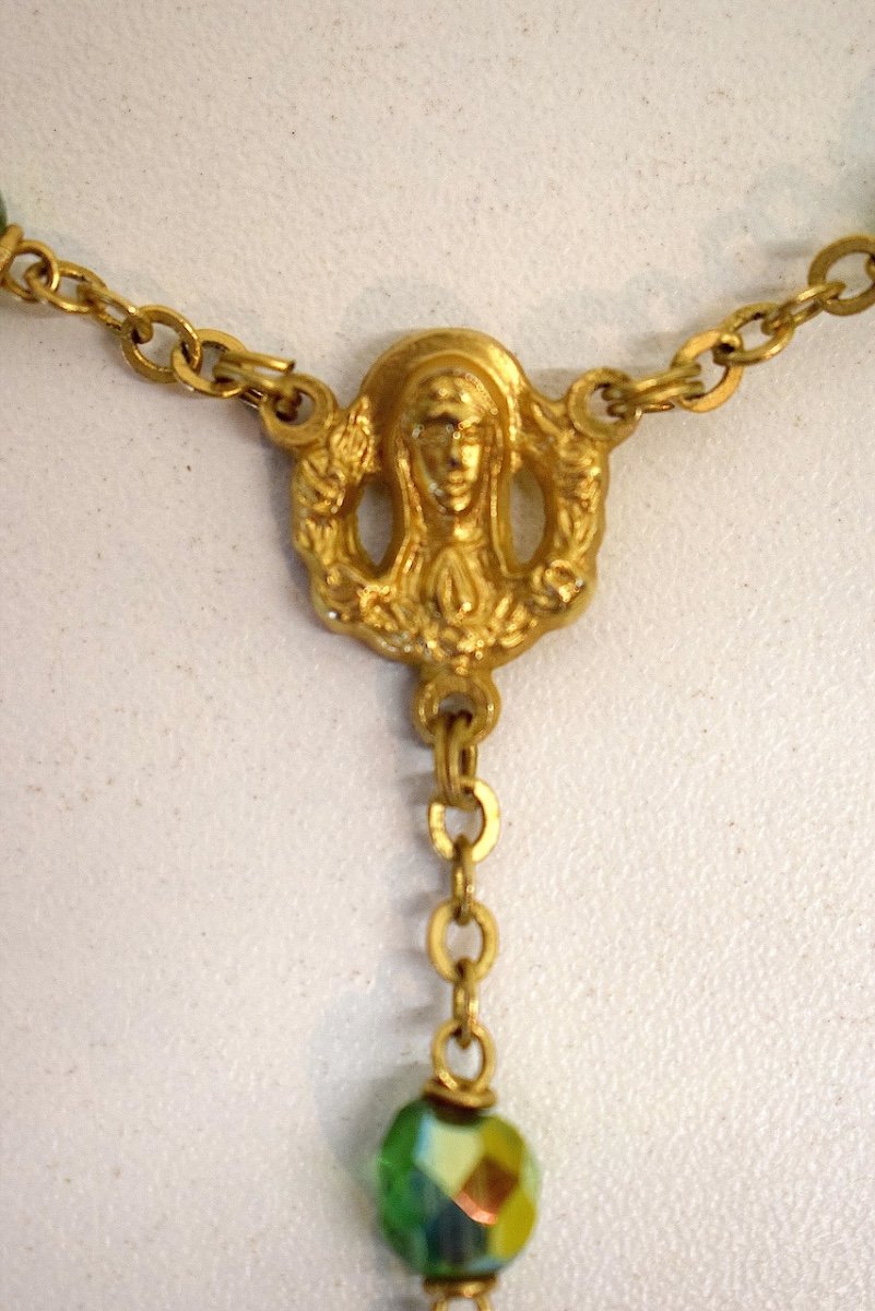 Rosary Rosary In Glass Bead Gilt Bronze Crucifix Christ Medallion Virgin Mary Ref731-photo-2