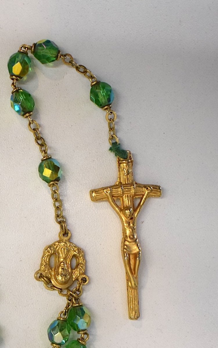 Rosary Rosary In Glass Bead Gilt Bronze Crucifix Christ Medallion Virgin Mary Ref731-photo-4