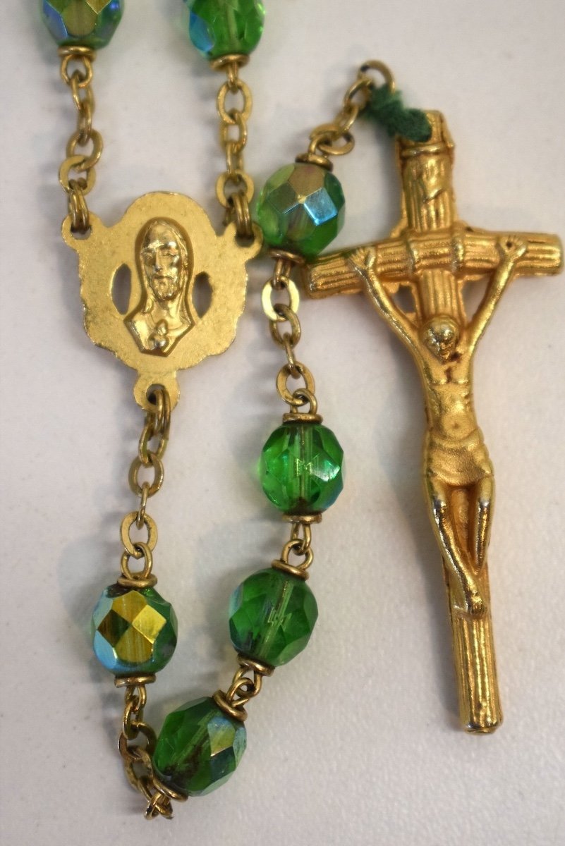 Rosary Rosary In Glass Bead Gilt Bronze Crucifix Christ Medallion Virgin Mary Ref731-photo-6