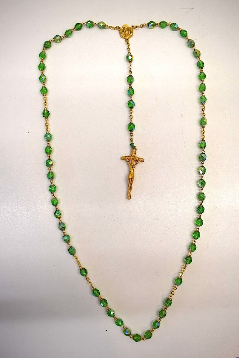 Rosary Rosary In Glass Bead Gilt Bronze Crucifix Christ Medallion Virgin Mary Ref731