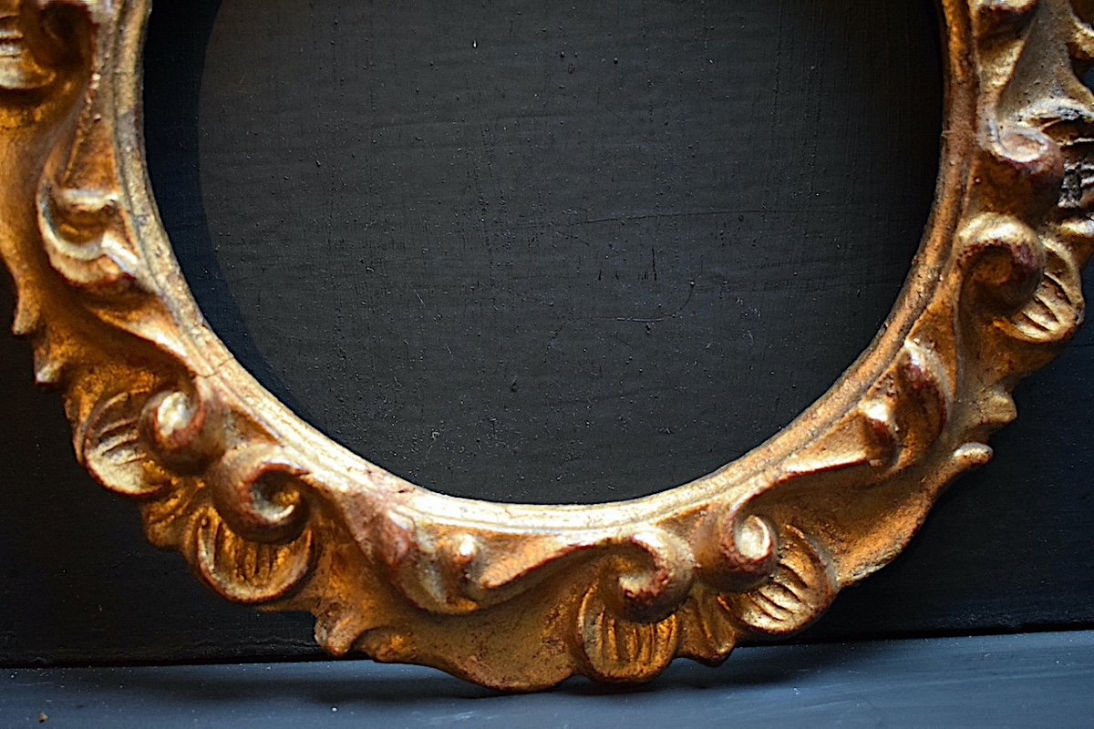 Paire Cadre Italien Rond Bois Sculpt&eacute; Dor&eacute; Ann&eacute;es 50  Feuillure 17,5 x17,5 cm Frame Ref C1143-photo-1