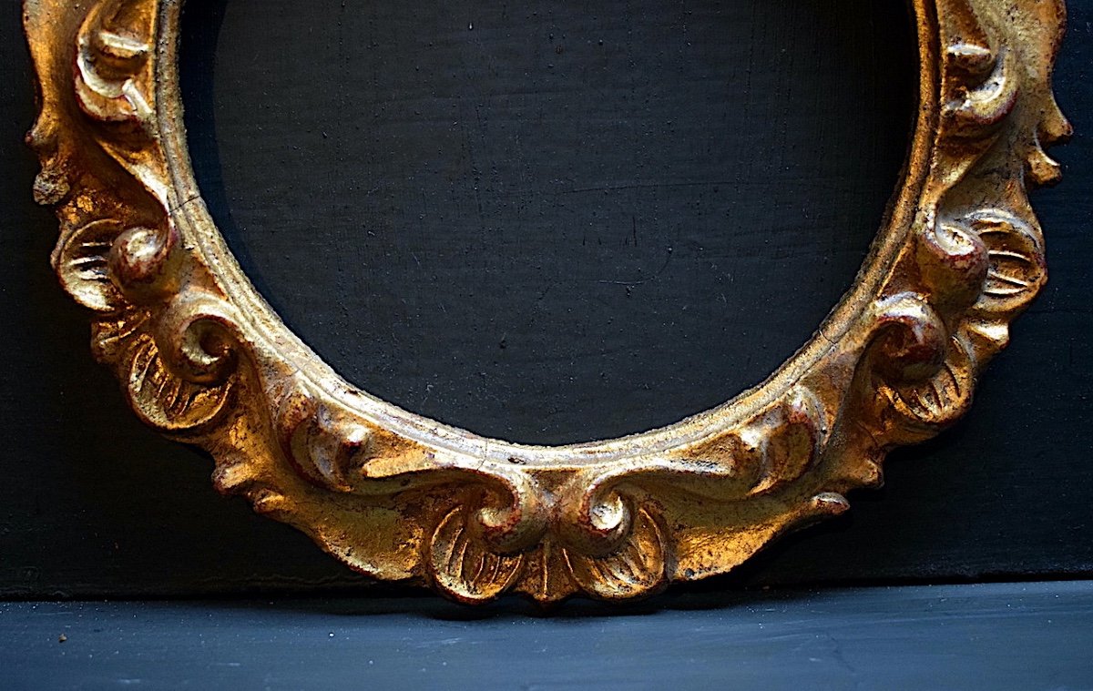Paire Cadre Italien Rond Bois Sculpt&eacute; Dor&eacute; Ann&eacute;es 50  Feuillure 17,5 x17,5 cm Frame Ref C1143-photo-4