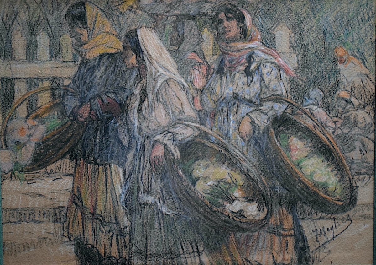 Jean Neylies Pastel Orientalist Romania Women At The Market Rt994-photo-2