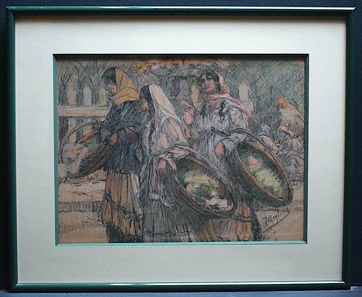 Jean Neylies Pastel Orientalist Romania Women At The Market Rt994