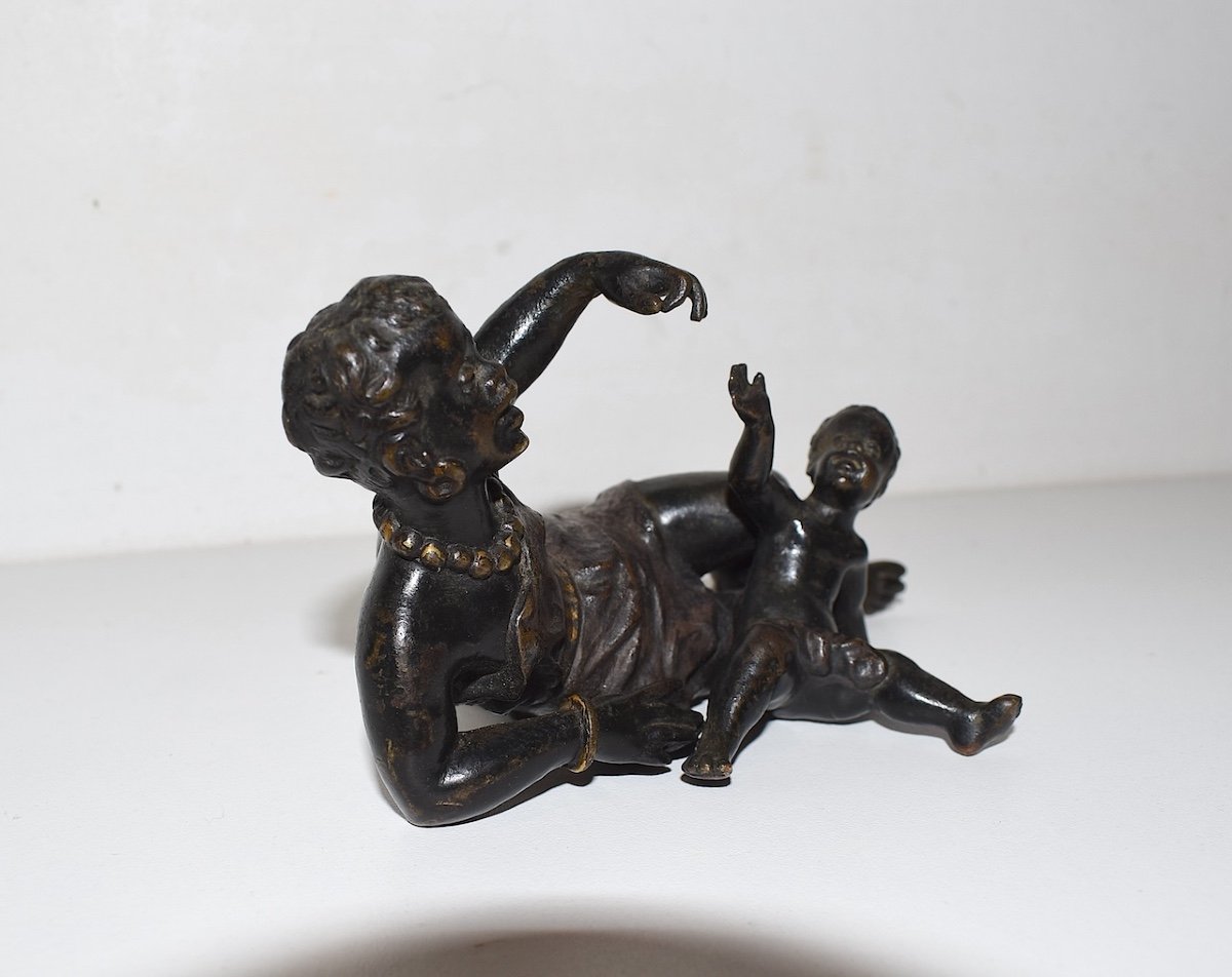 Orientalist Bronze African Woman And Child With Black Patina Vienna Bronze Style Ref761-photo-2