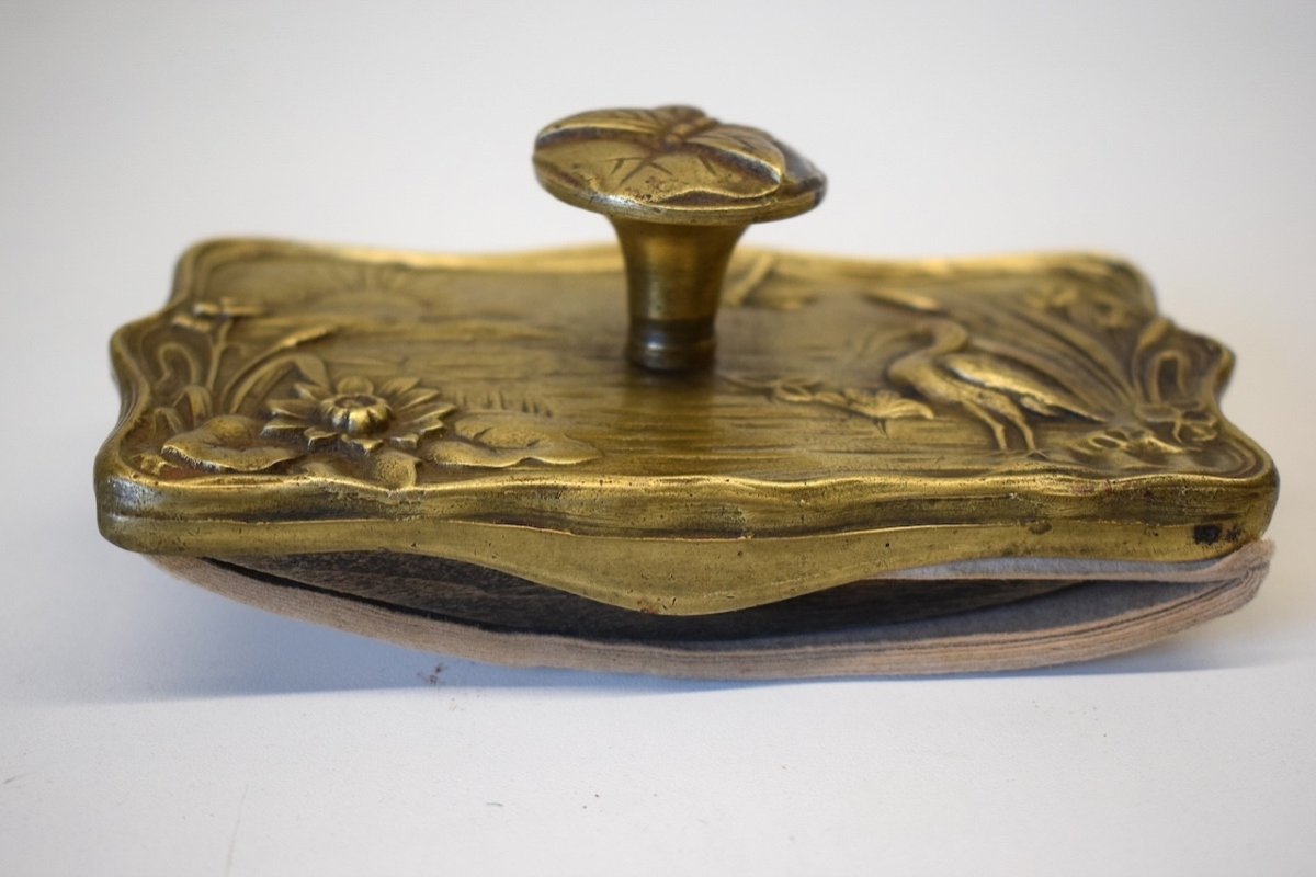 Tampon Porte Buvard Art Nouveau 1900 Bronze Animalier Héron Libellule Papillon  Ref778-photo-7