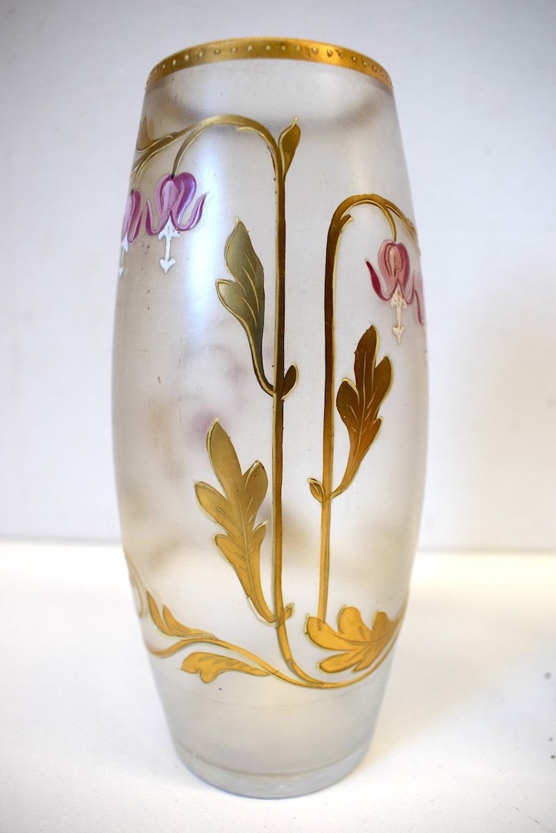 Paire De Vases Verre émaillé Art Nouveau Décor De Fleurs Monogramme E . G  Gallé Ref782-photo-4