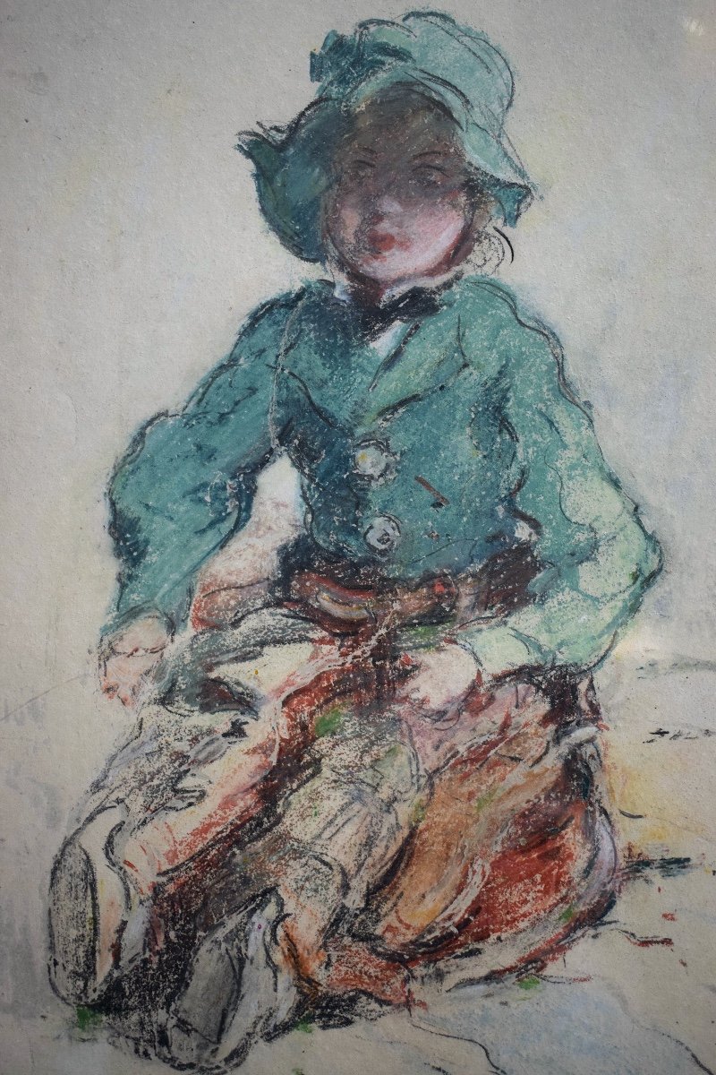 Pastel Enfant Petite Fille Poupée Fillette Signé à Identifier XX ème RT1155-photo-3