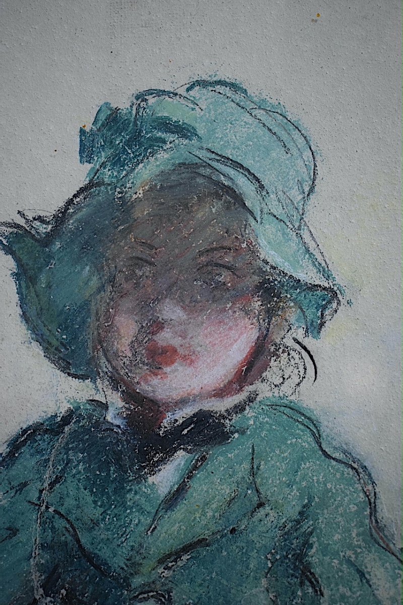 Pastel Enfant Petite Fille Poupée Fillette Signé à Identifier XX ème RT1155-photo-3