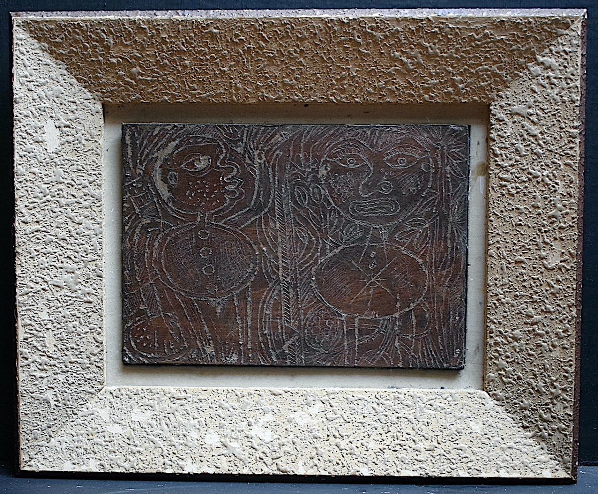 Art Brut Wood Scratched Couple Unsigned 20th Century Rt1156-photo-3