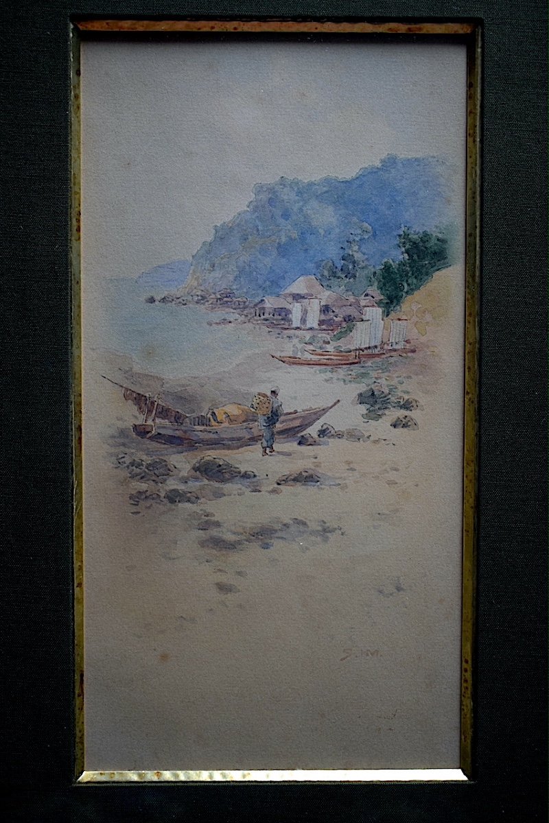 Indochine Chine Asie Monogramme  S.HM Paire Aquarelle Marine XX ème RT1168-photo-2