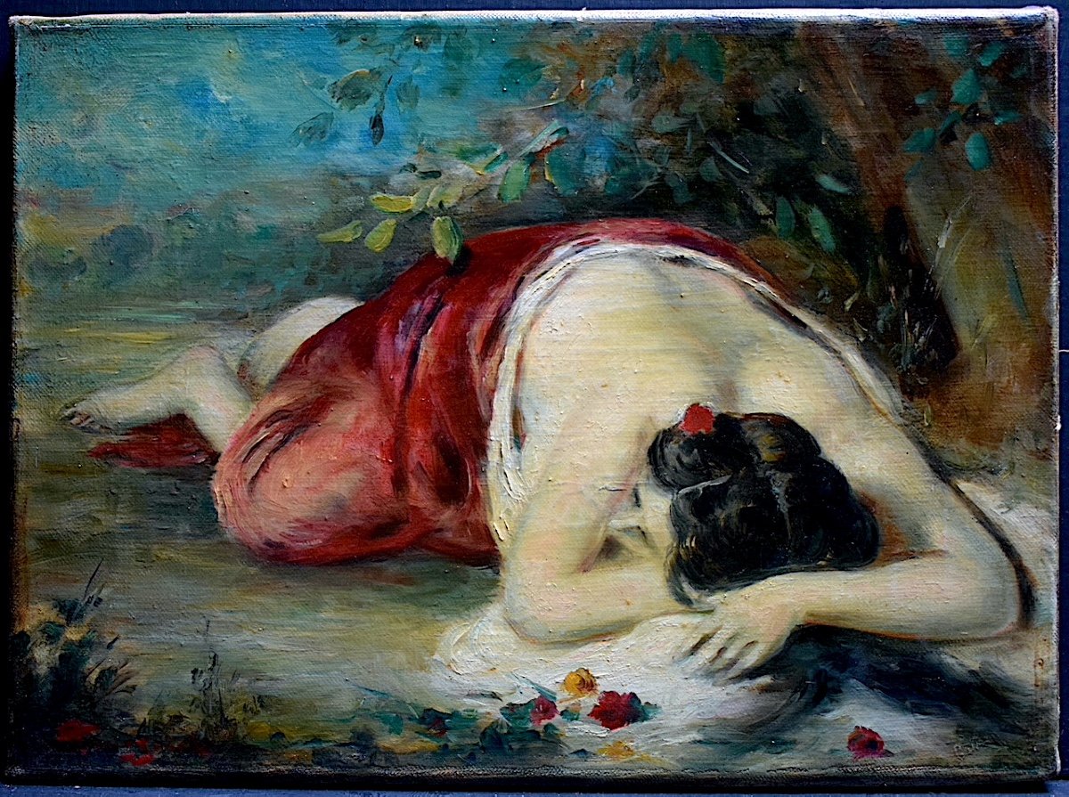 Signé TOUSSAINT  NU Drapé Femme Allongée XXème RT1177-photo-2