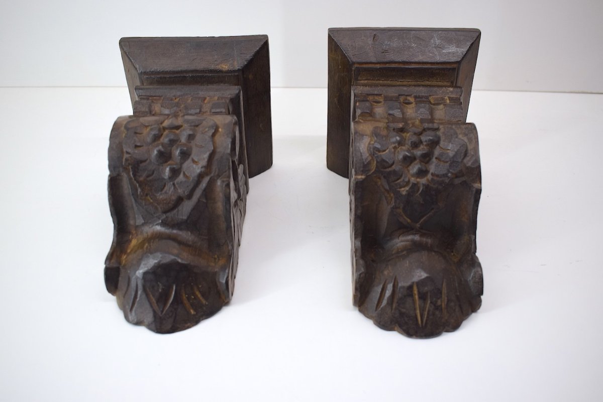 Paire De Corbeau En Bois Sculpté Décor Grappe De Raisin Ref1011 -photo-2
