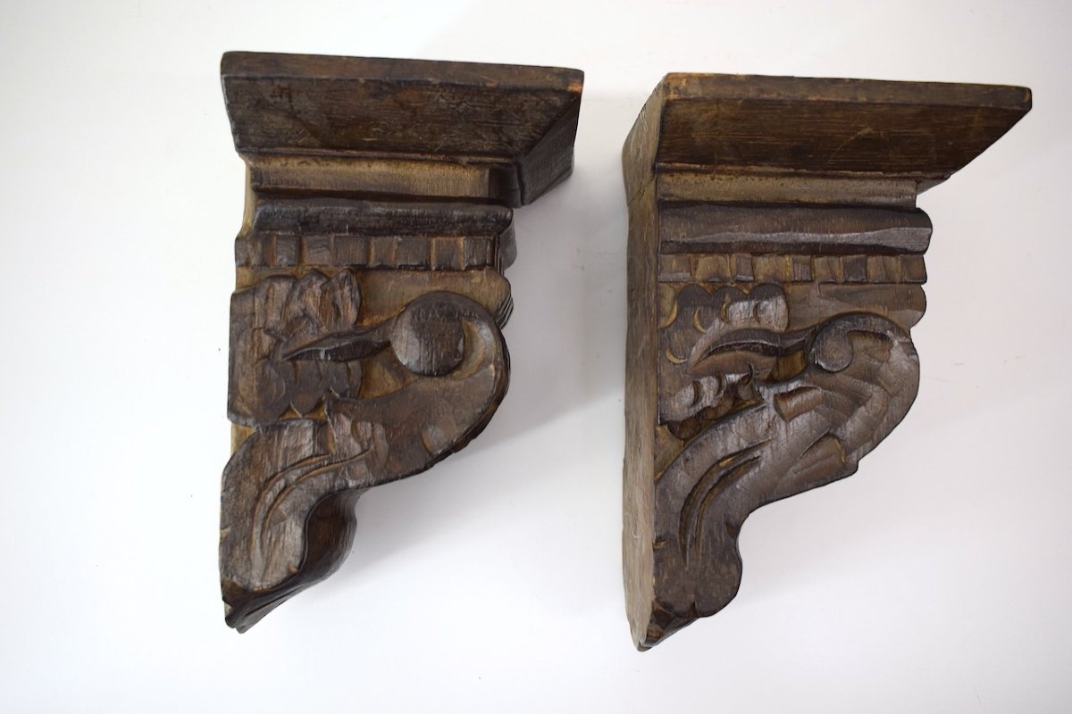 Paire De Corbeau En Bois Sculpté Décor Grappe De Raisin Ref1011 -photo-3