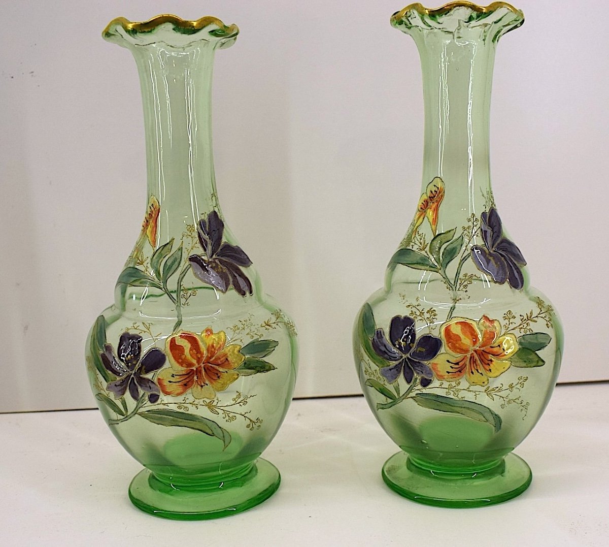 Legras Pair Of Art Nouveau Enameled Vases Verreries De Saint Denis Ref1025-photo-2