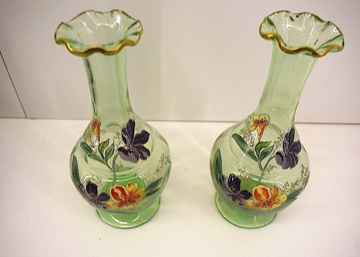 Legras Pair Of Art Nouveau Enameled Vases Verreries De Saint Denis Ref1025-photo-3