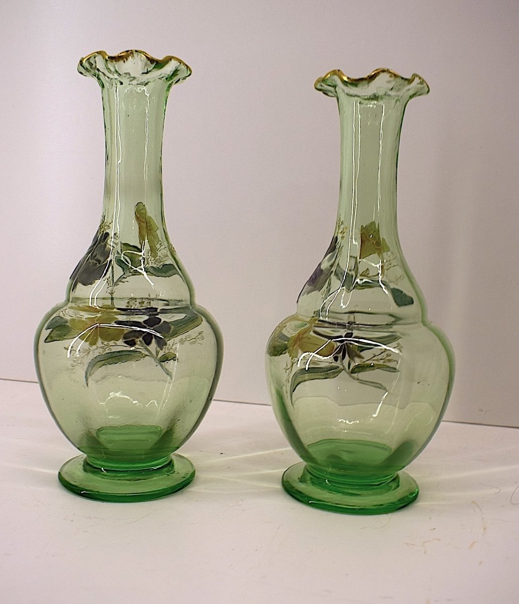 Legras Pair Of Art Nouveau Enameled Vases Verreries De Saint Denis Ref1025-photo-3